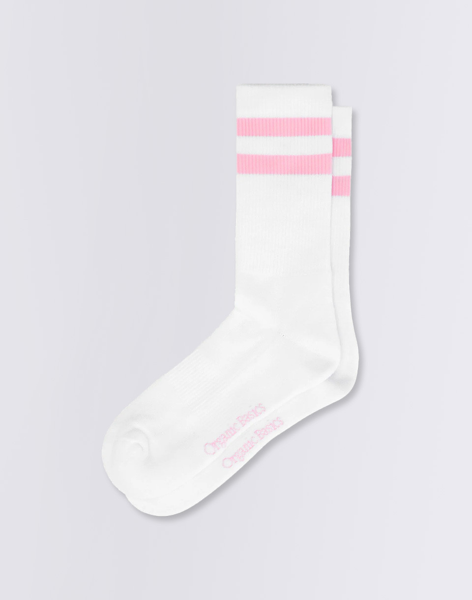 Organic Basics Core Stripe Crew Socks 2-pack White / Soft Pink 35-38