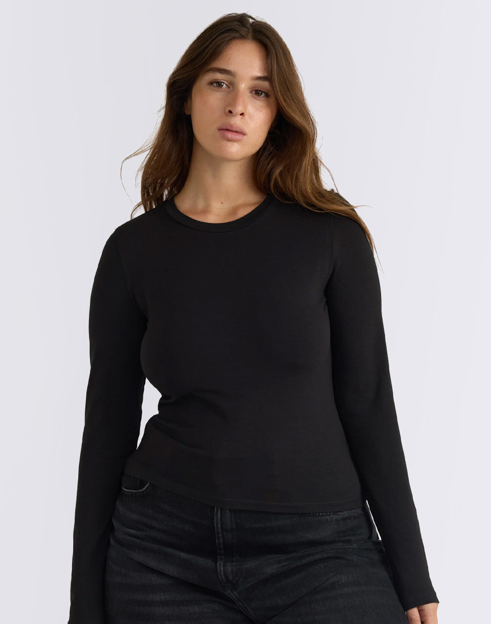 Organic Basics Everyday Regular Long Sleeve Tee Black XS