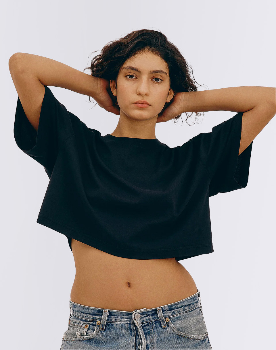 Organic Basics True Boxy Crop Tee Black XS