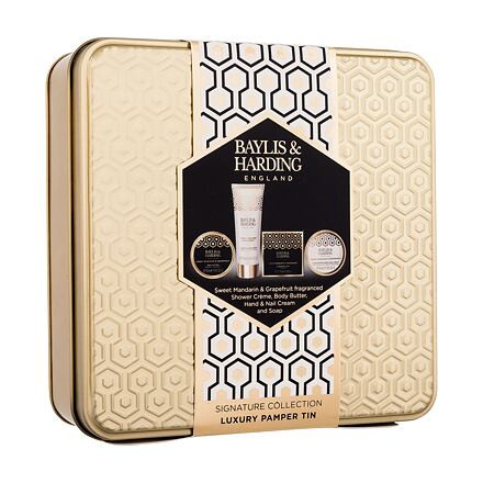 Baylis & Harding Sweet Mandarin & Grapefruit Signature Collection Luxury Pamper Tin : krém na ruce a nehty 50 ml + mýdlo 50 g + sprchový krém 50 ml + tělové máslo 50 ml + plechová dóza pro ženy