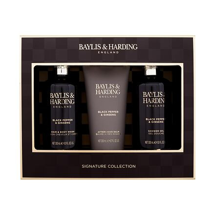 Baylis & Harding For Him Black Pepper & Ginseng Signature Collection : sprchový gel na tělo i vlasy 300 ml + sprchový gel 300 ml + balzám po holení 200 ml pro muže