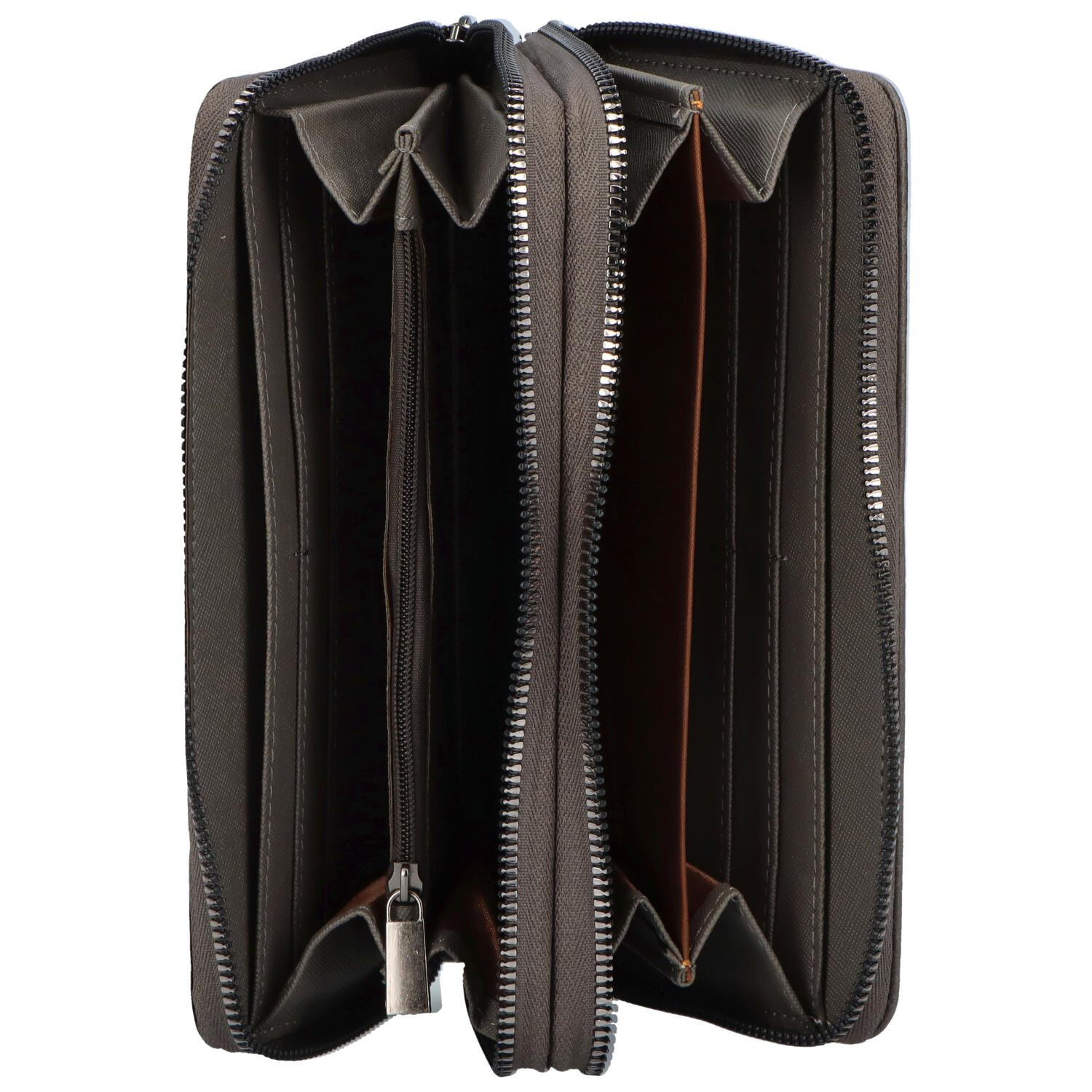 Velká koženková peněženka se dvěma zipy Mort, tmavě šeda