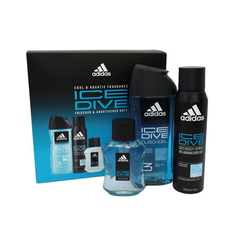 Adidas Ice Dive Gift Set for Men Dárková sada pro muže Toaletní voda pro muže 50ml + Sprchový gel 3v1 250 ml + Deodorant 150ml