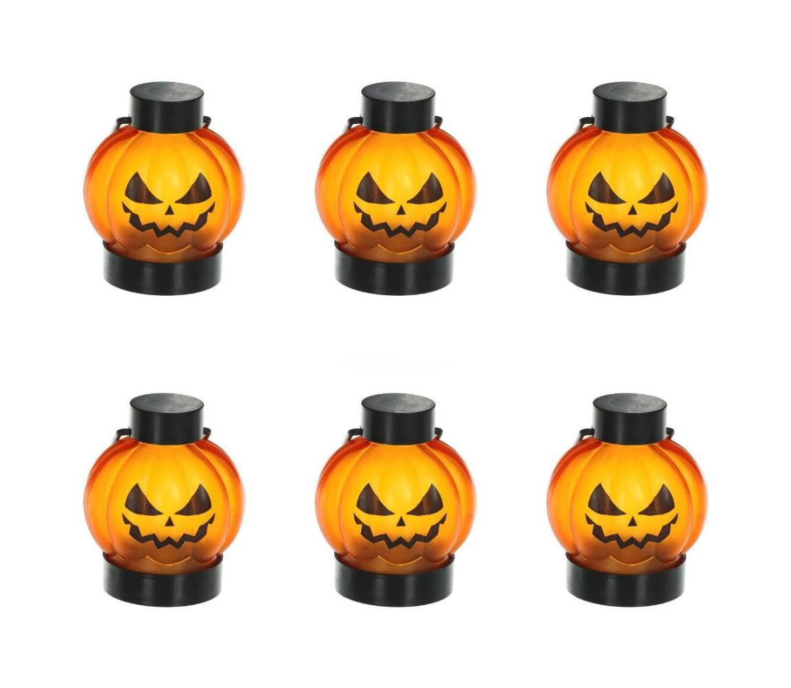 SADA 6x LED Dekorace HALLOWEEN LED/1xCR2032/teplá bílá dýně