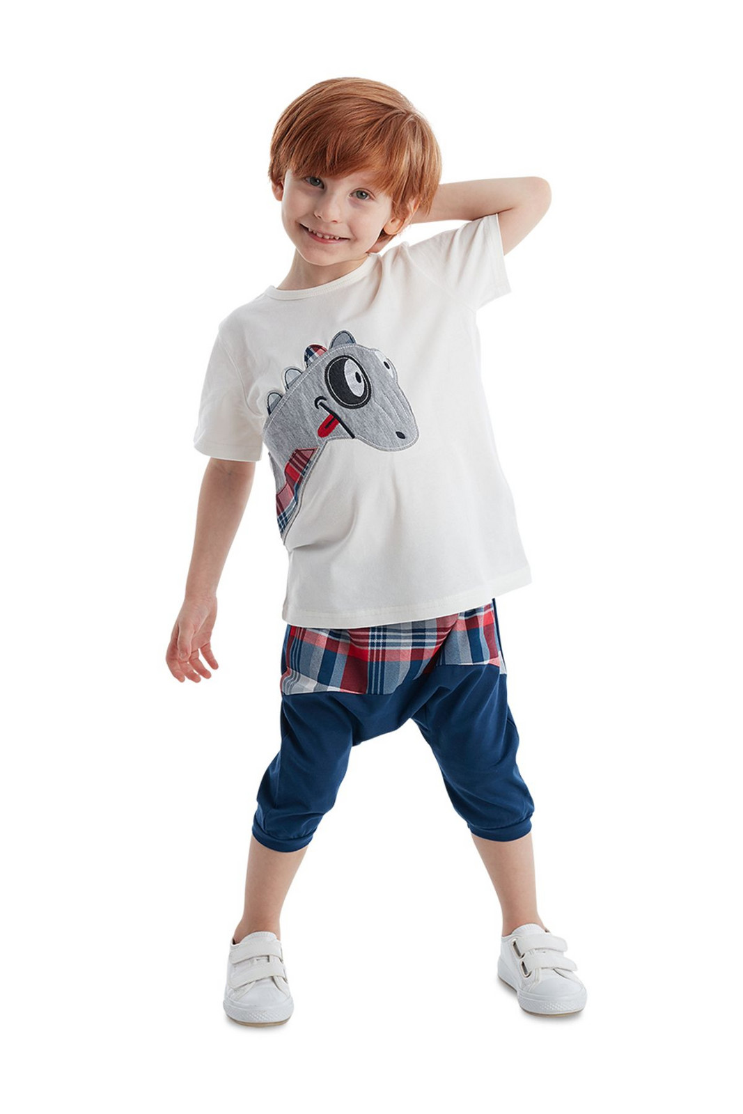 Denokids Dino Plaid Boy's T-shirt Shorts Set