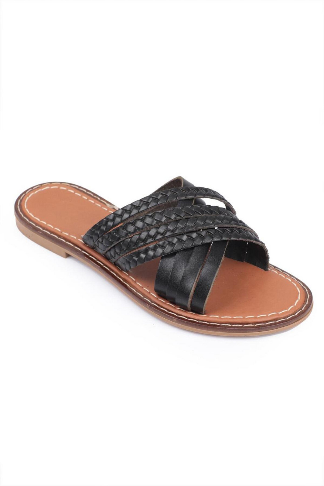 Capone Outfitters Capone 8098 Genuine Leather Black Women's Bodrum Slippers