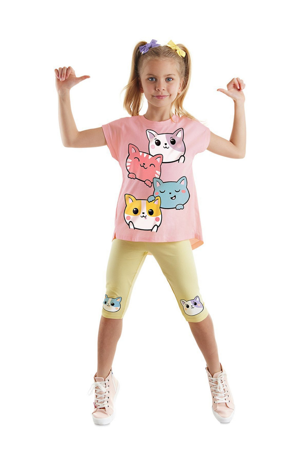 Denokids Cats Girl's Summer Tunic T-shirt Leggings Set