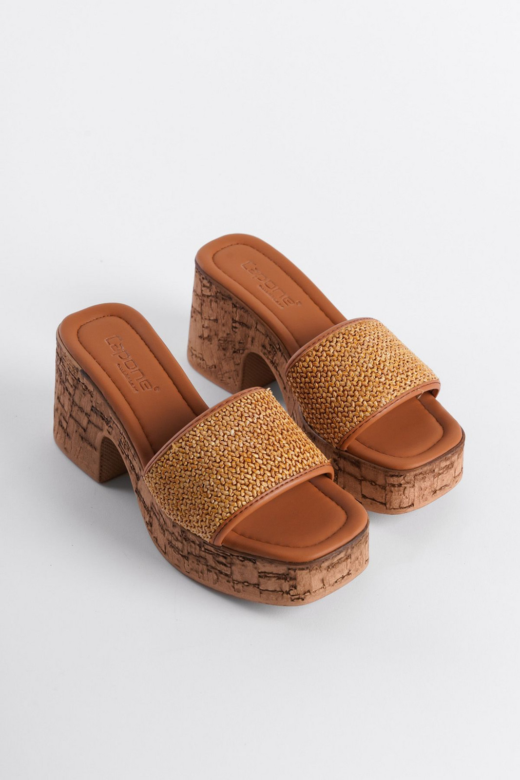 Capone Outfitters Cork Platform Sole Straw Single Strap Women's Slippers