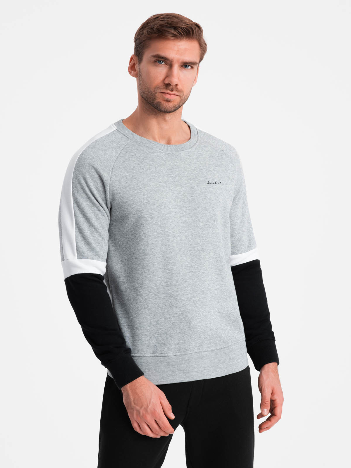 Ombre Tri-color men's sweatshirt with raglan sleeves - gray