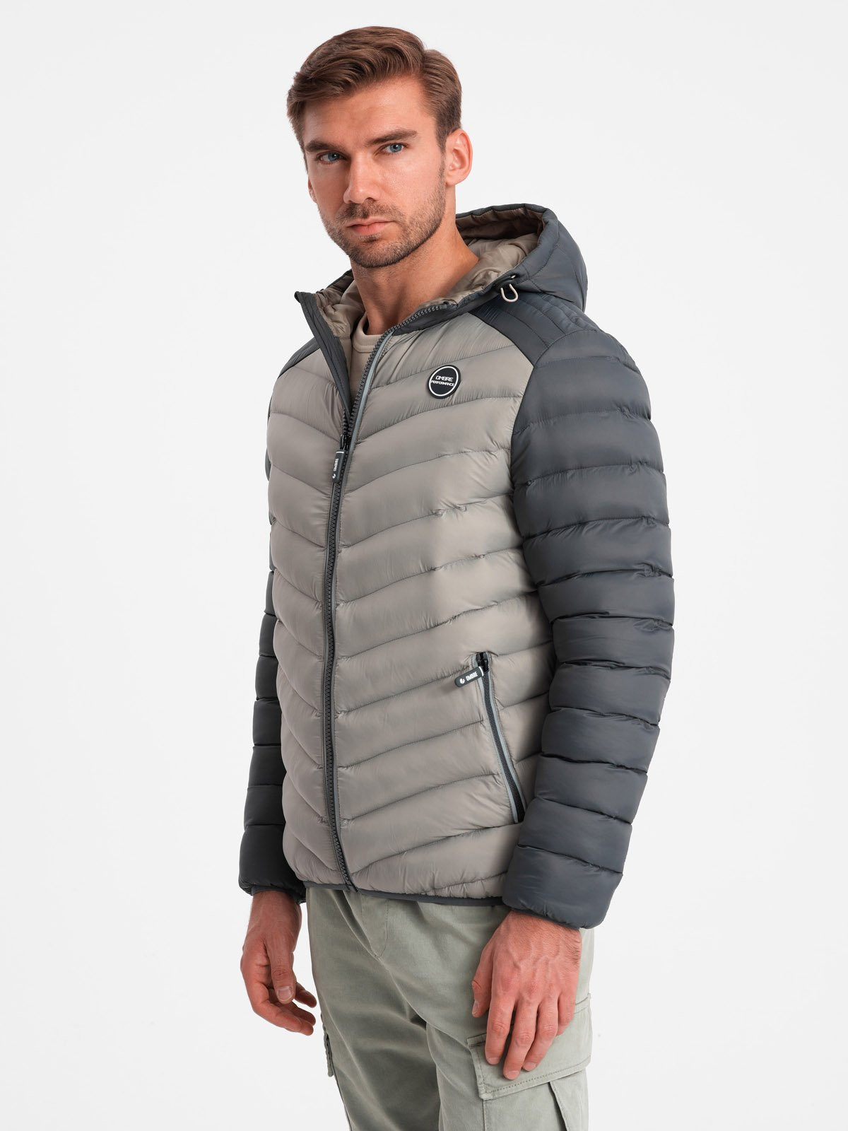 Ombre Men's quilted nylon sports style jacket - ash