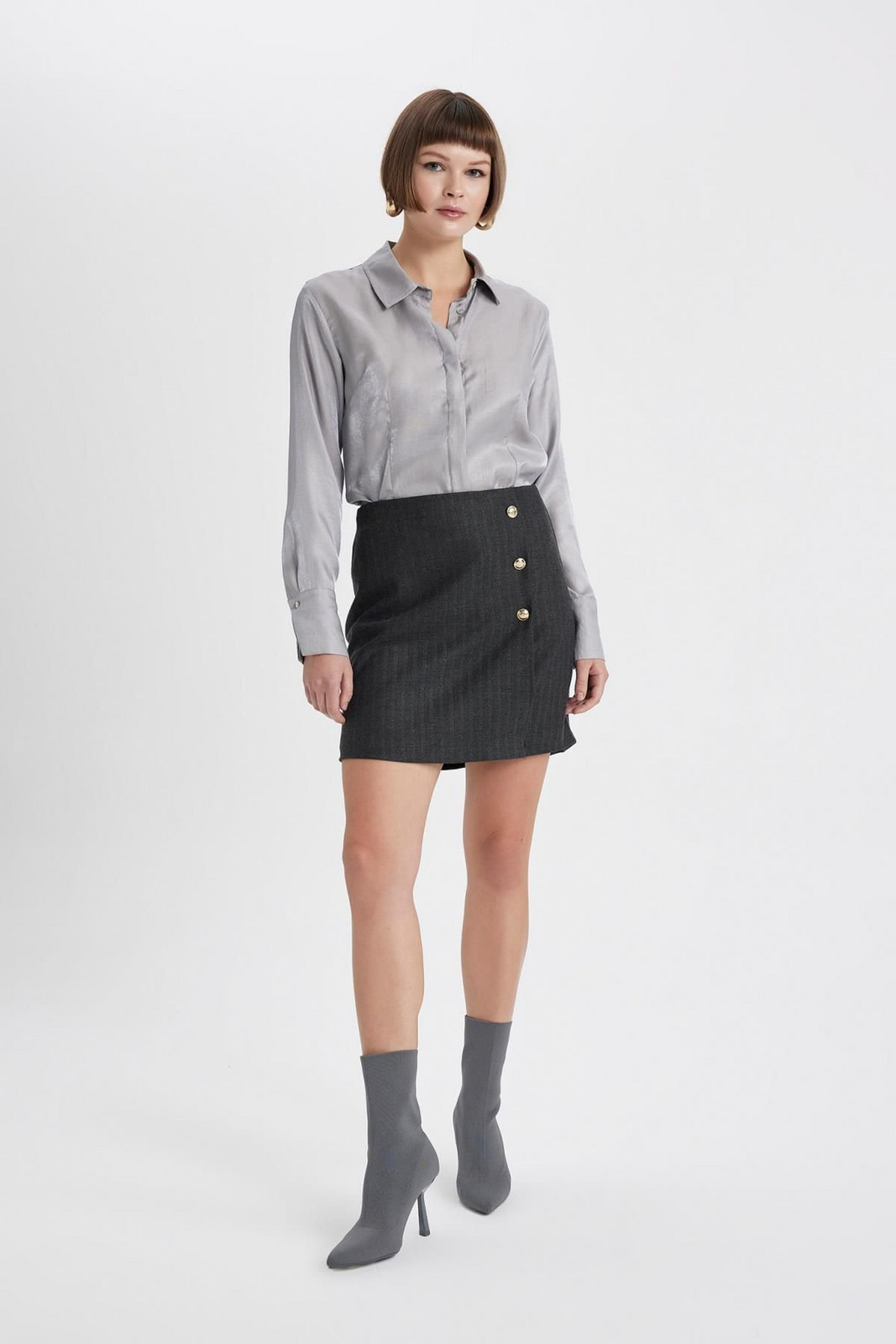 DEFACTO A-Line Knit Patterned Normal Waist Lined Mini Skirt