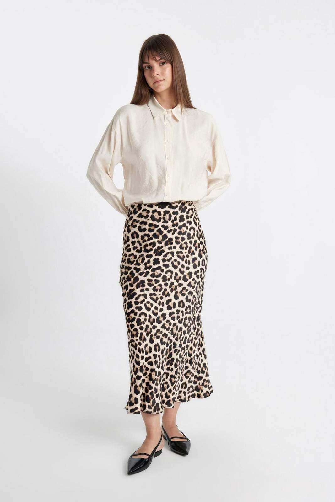 DEFACTO A Cut High Waist Leopard Patterned Long/Maxi Length 100% Satin Skirt