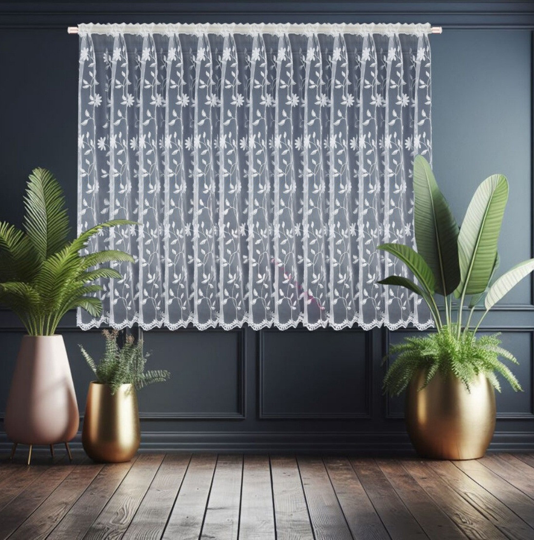 Dekorační krátká vzorovaná záclona s řasící páskou AMANDA vzor 6066 - 400x150 cm MyBestHome