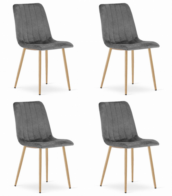 Set čtyř jídelních židlí LAVA sametové šedé / dřevěné nohy (4 ks)