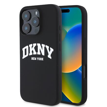 DKNY Liquid Silicone Arch Logo MagSafe Zadní Kryt pro iPhone 16 Pro Max Black DKHMP16XSNYACH