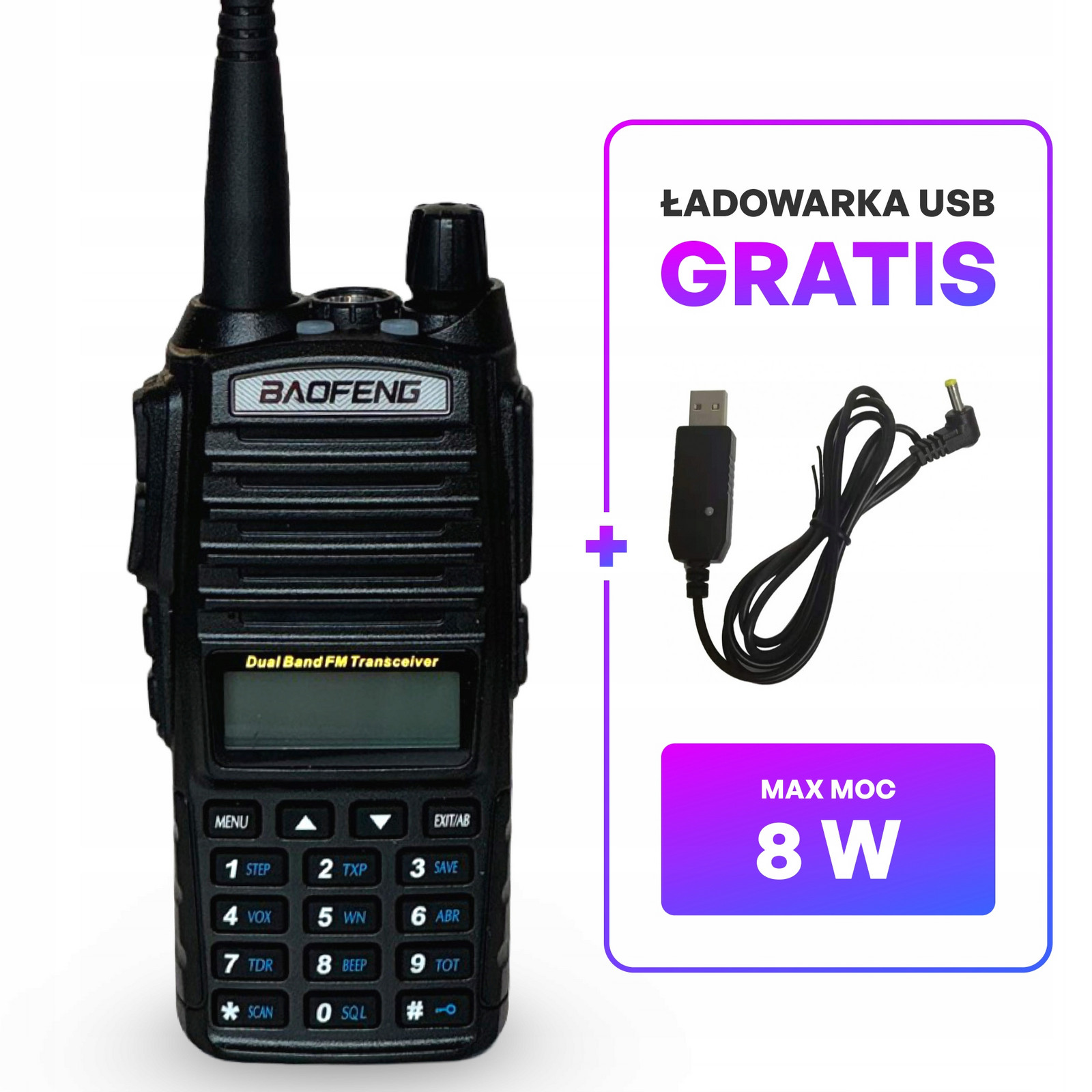 Vysílačka Baofeng EU82X 8W Vylepšený UV-82, PMR446, Ce Usb kabel