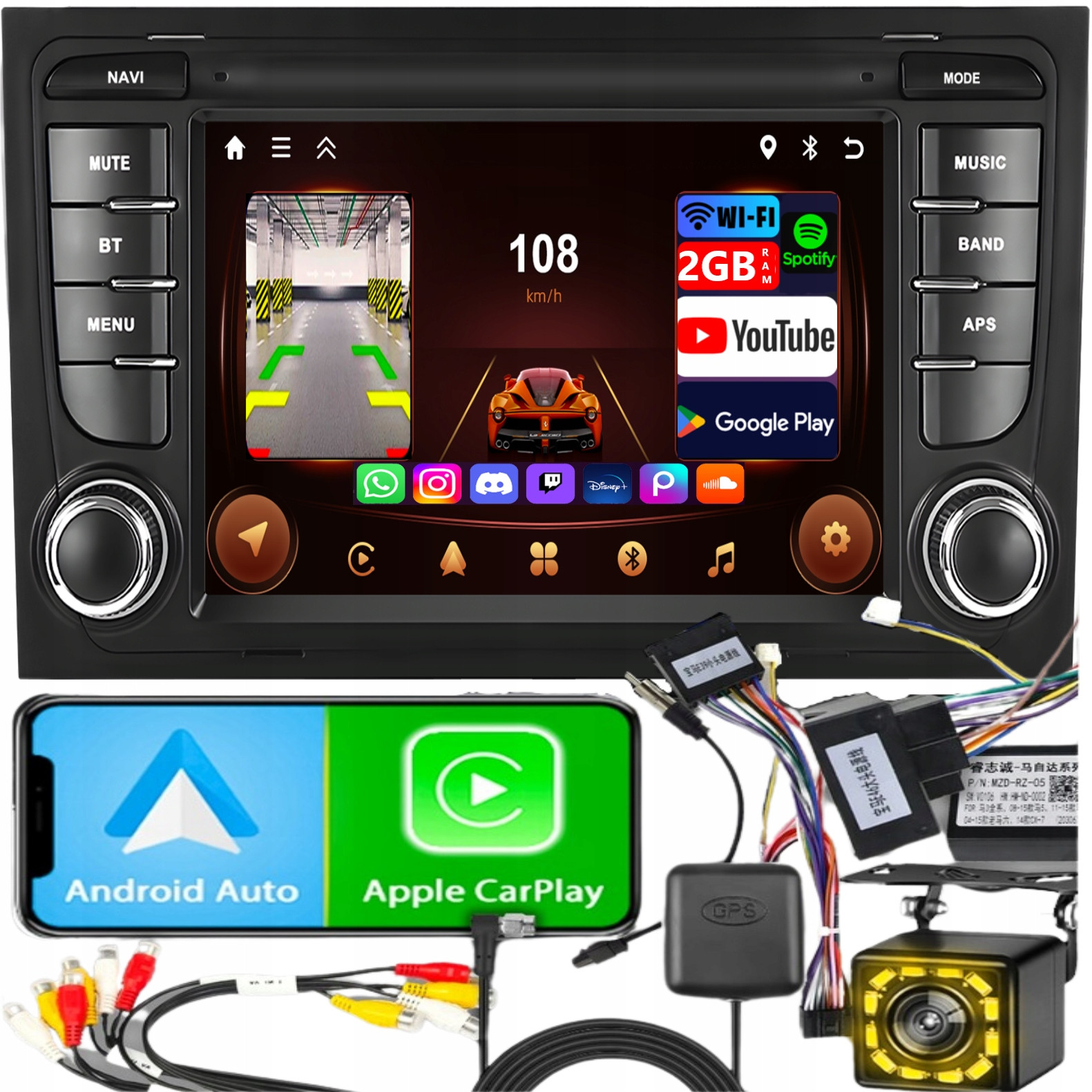 Autorádio pro Audi A4 Android Carplay Gps Wifi Rds 2 Din 7