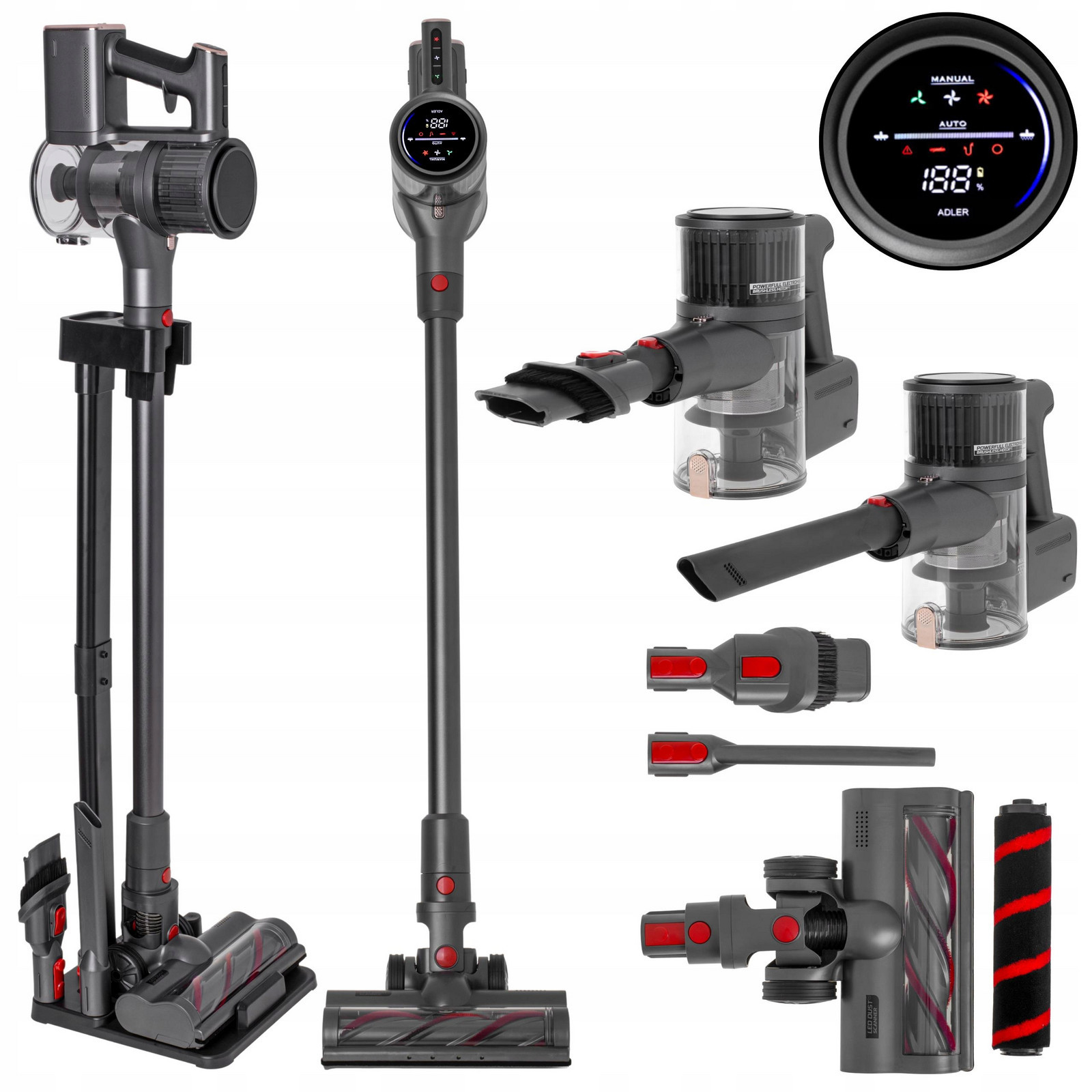 Tyčový vysavač Bezdrátový 400W 29,6V Bezsáčkový Elektrokartáč Lehký