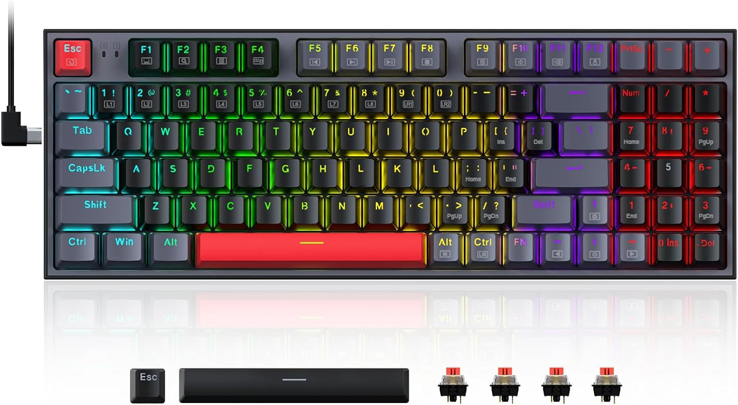 Redragon Gaming Keyboard, drátová mechanická klávesnice s 94 klávesami