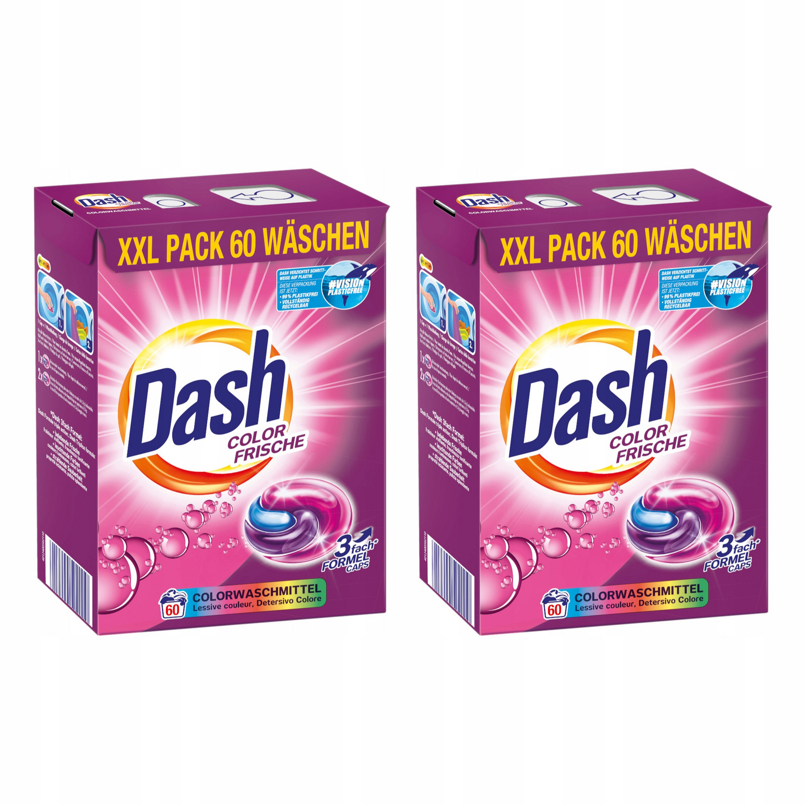 2x Kapsle prádla Dash Color Prací prostředek 3in1 60ks