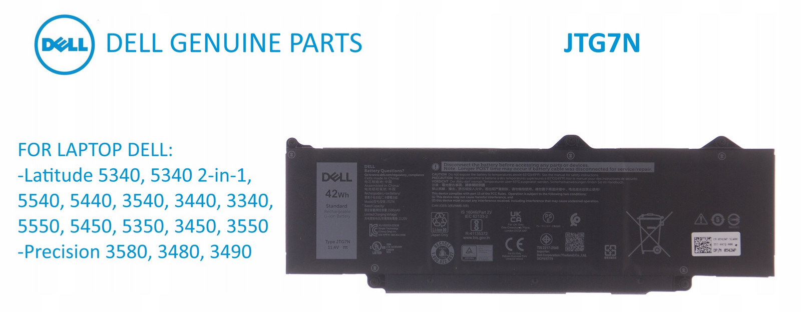 Baterie Dell Latitude 5340 5340 2 v 1 5540 5440 3540 3440 Model JTG7N