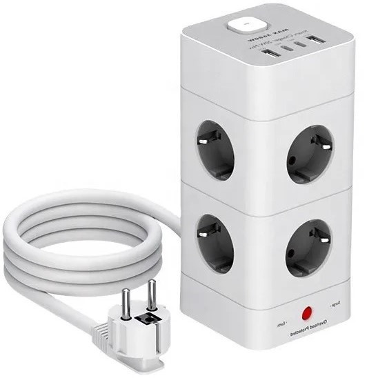 Zásuvková lišta 12v1 8 Ac zásuvek 2x Usb A 2x Usb C s vypínačem