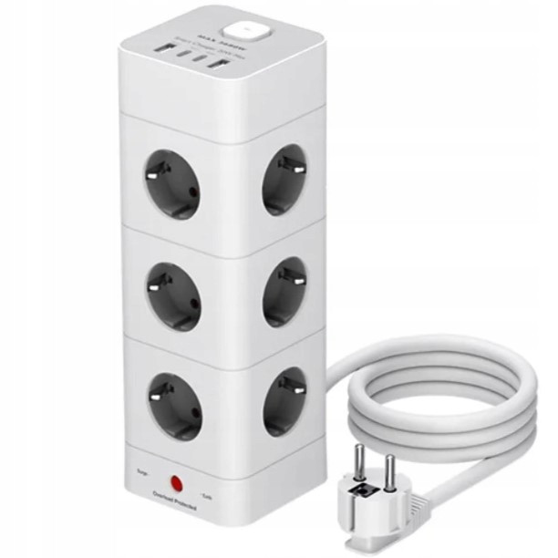 Zásuvková lišta 16v1 12 Ac zásuvek 2x Usb A 2x Usb C s vypínačem