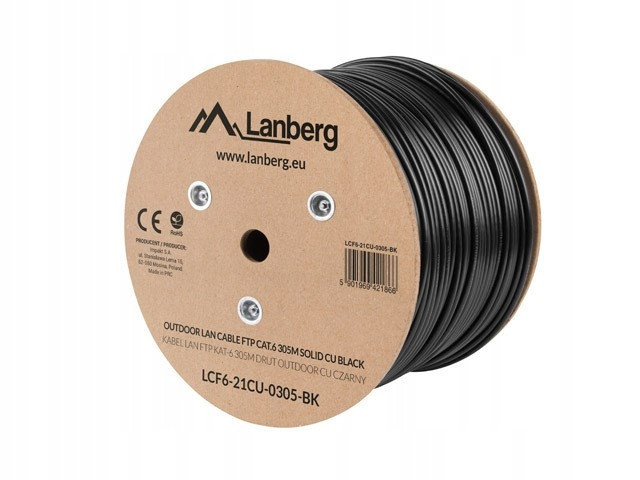 Externí síťový kabel Lanberg LCF6-21CU-0305-BK (ftp; 305m; kat. 6; kol