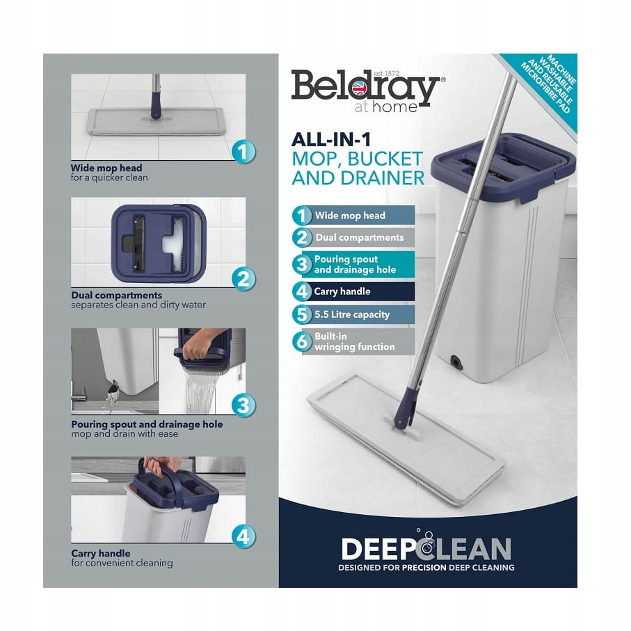 Beldray Deep Clean All-In-1 Úklidová sada Mop kbelík odkapávač