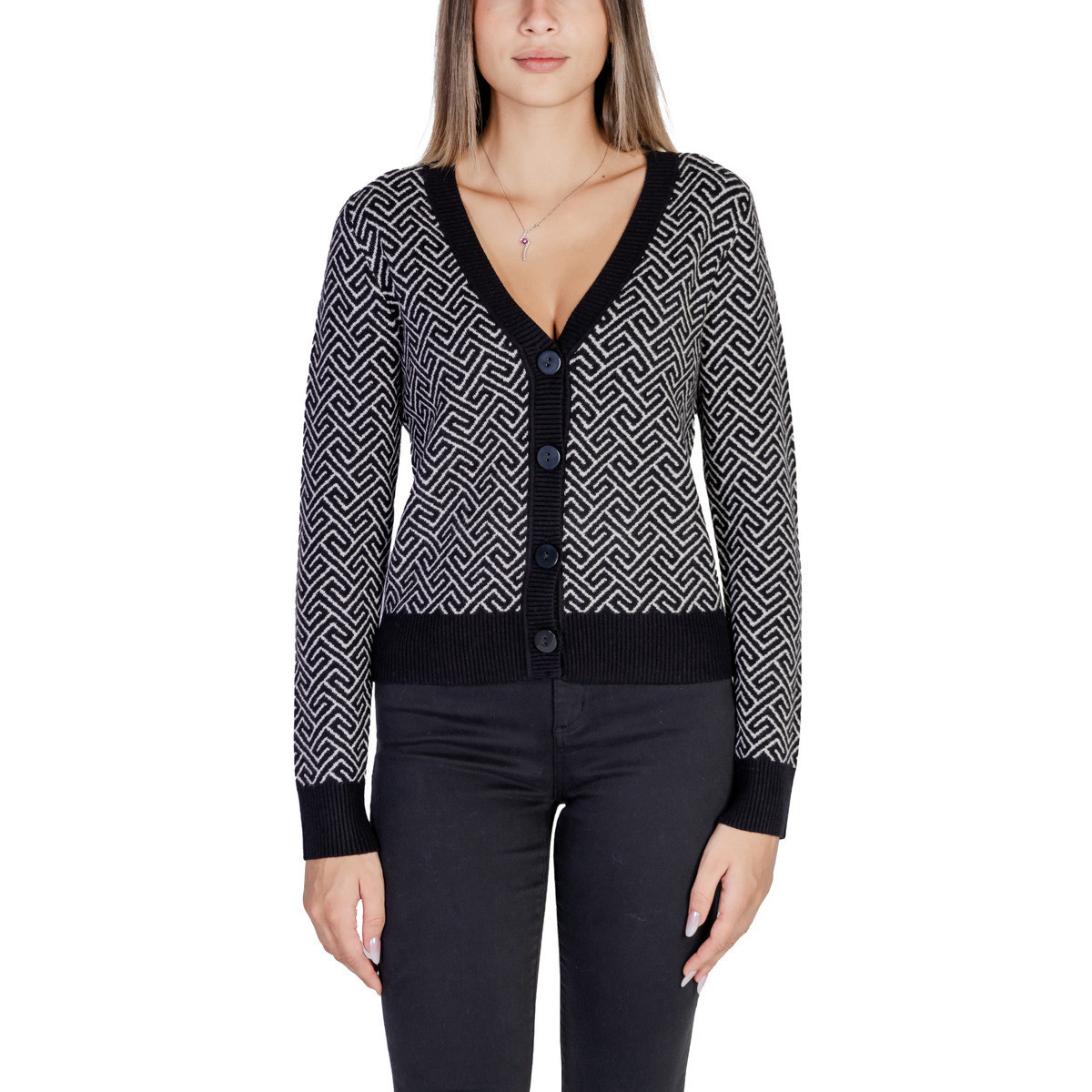 Vero Moda  VMARIA ART LS V-NECK CARDIGAN GA 10314507  Černá