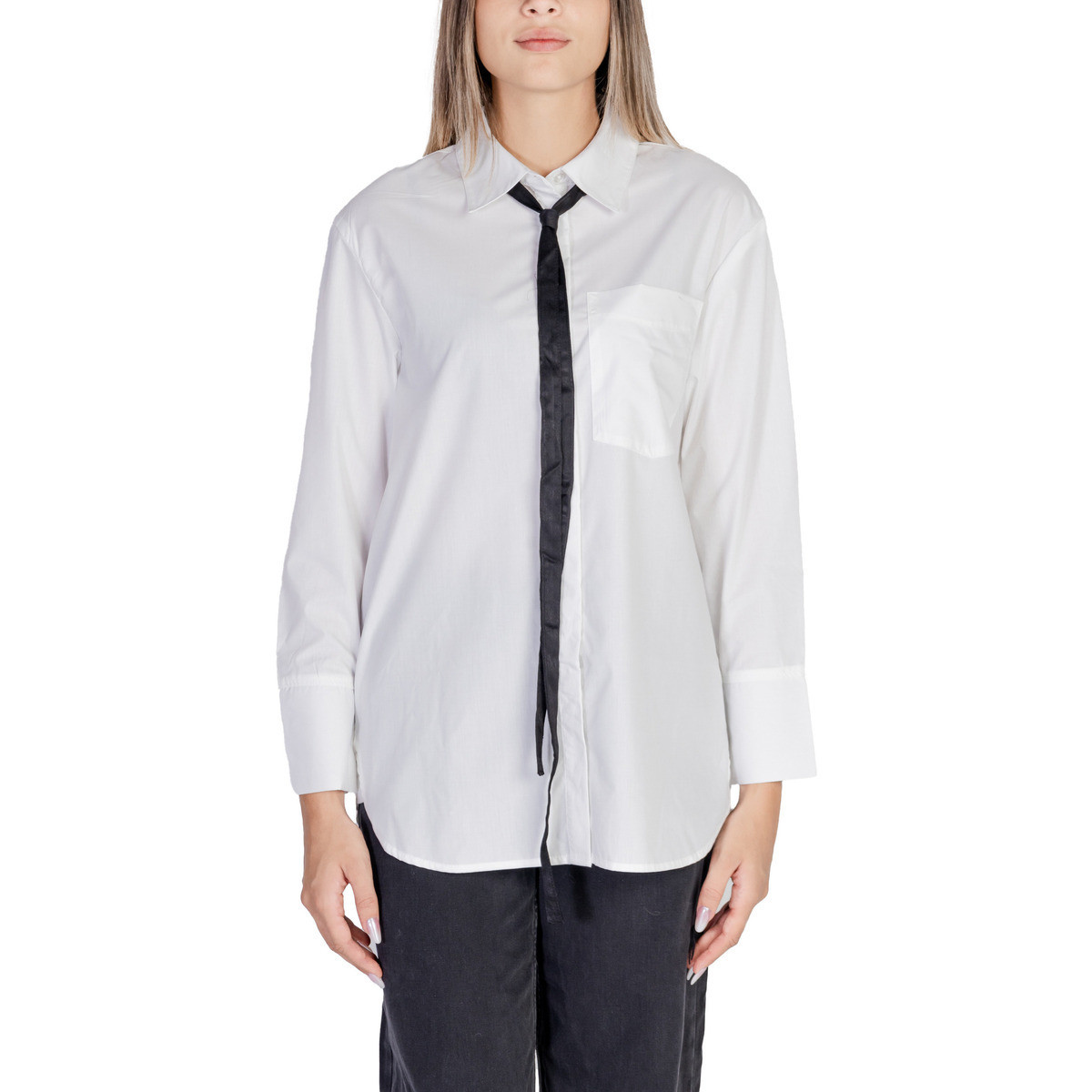 Jacqueline De Yong  ONLMOCO CALA LS BOW SHIRT WVN 15337746  Bílá