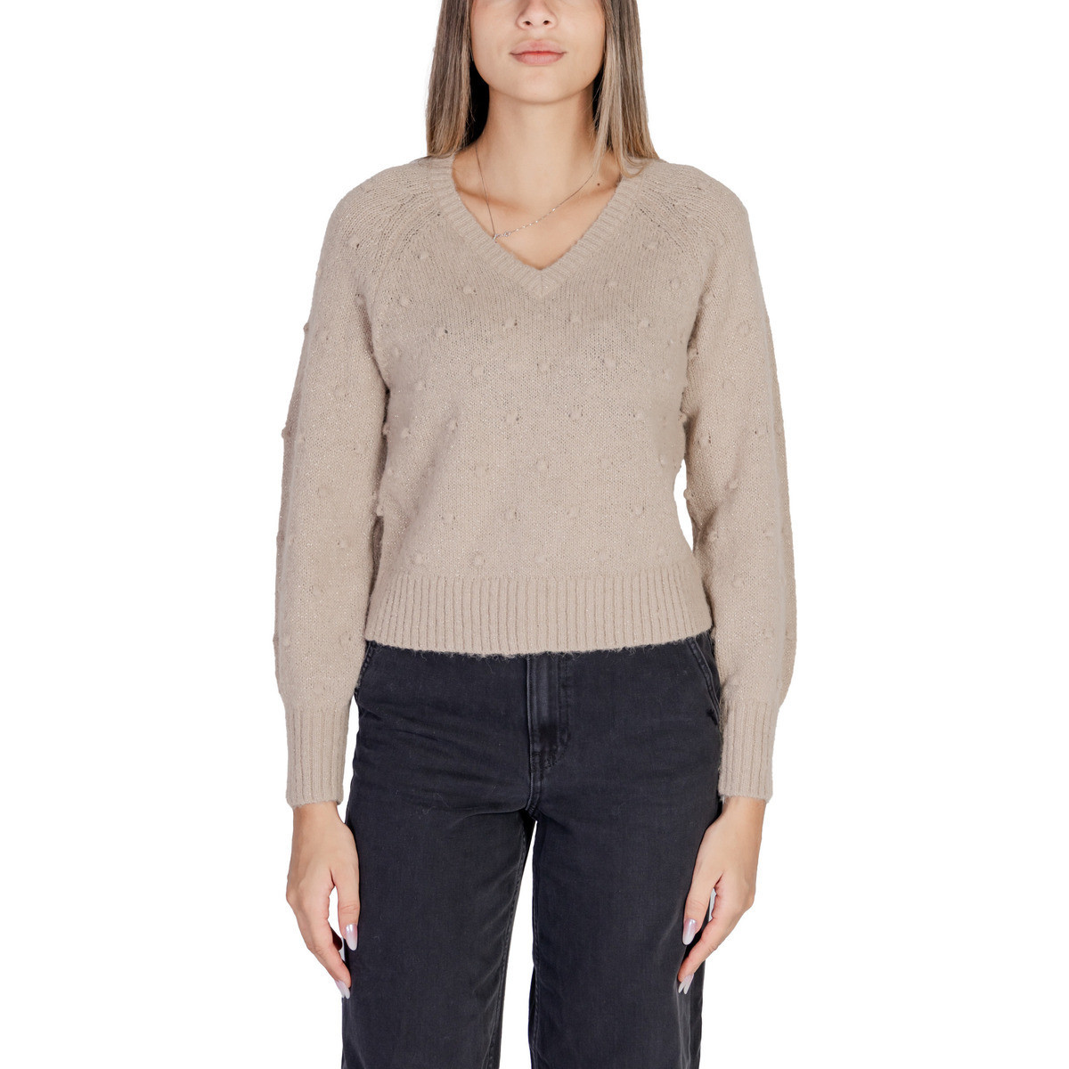 Vila  VITULI L/S V-NECK GLITER KNIT TOP/PB 14098057  Zlatá