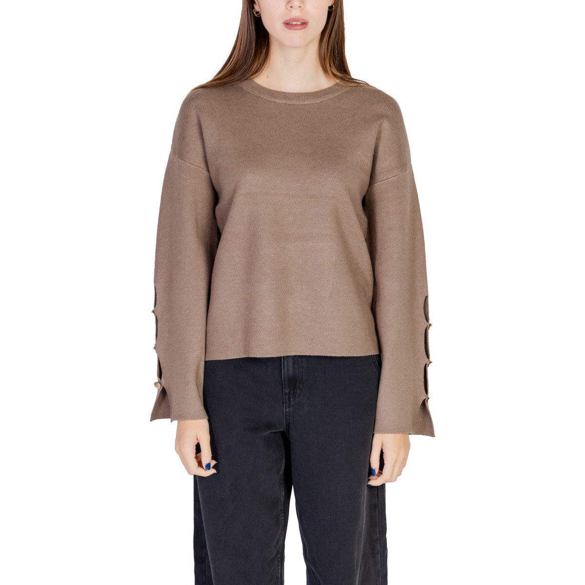 Vila  VICASSIE L/S BUTTON DETAIL KNIT TOP/R 14098875  Hnědá