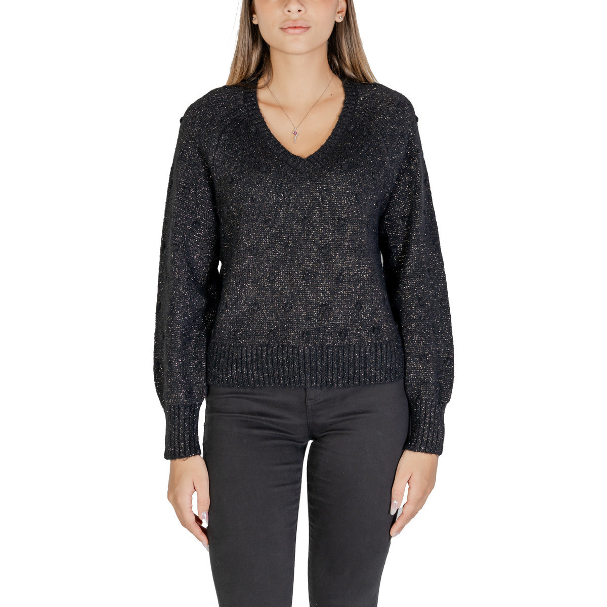 Vila  VITULI L/S V-NECK GLITER KNIT TOP/PB 14098057  Černá