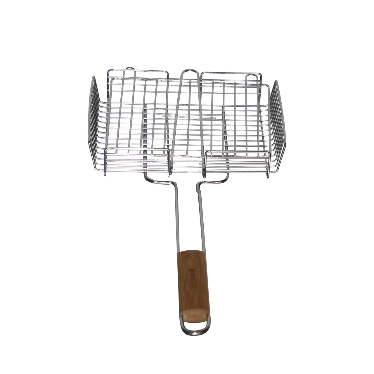 Grilovací koš GrandHall s bambusovou rukojetí - stříbrný-hnědý