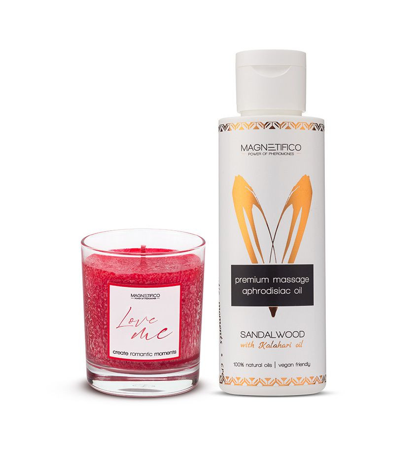 Magnetifico Masážní olej Sandalwood 100 ml + Love me vonná svíčka Sandalwood 125 g