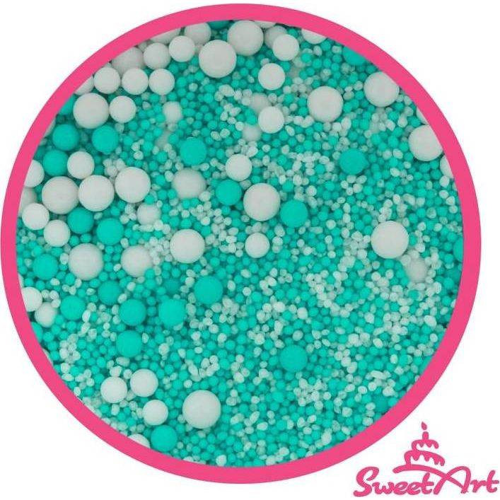 SweetArt cukrové zdobení Turquoise White sprinkle mix (80 g)