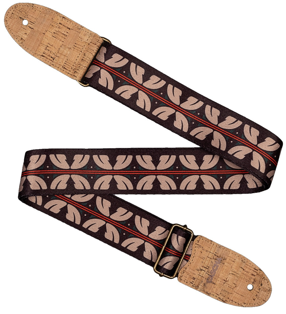 Cascha CGS-VC10 Guitar Strap Vegan Cork - Ethnic Red Stripes