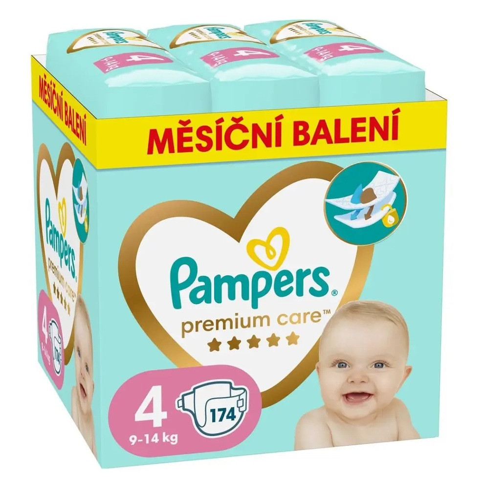 PAMPERS Premium Care monthly velikost 4 plenky 9-14kg 174 ks, poškozený obal