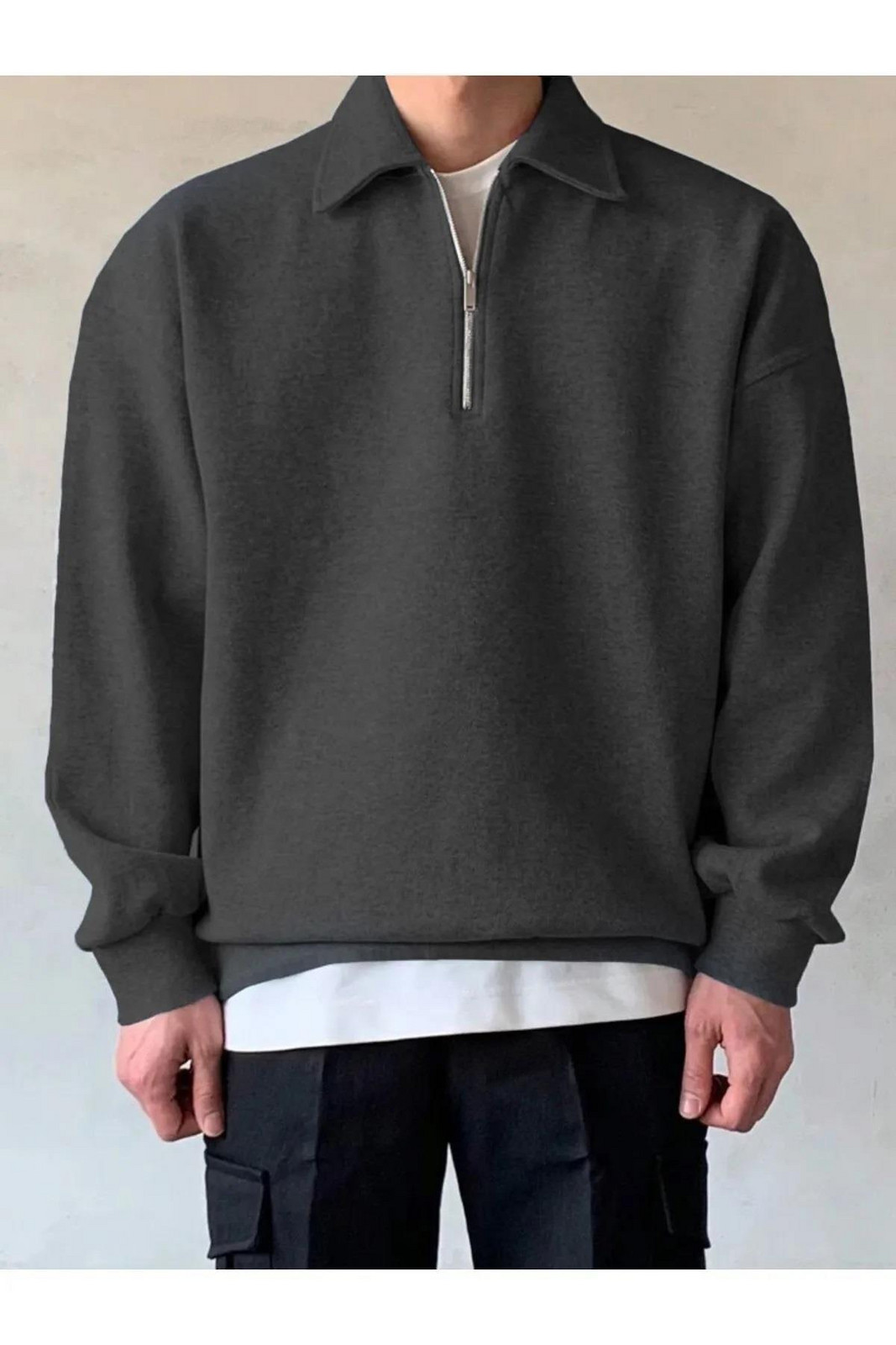 43297 Dewberry Oversize Half Zipper Mens Sweatshirt-SMOKED