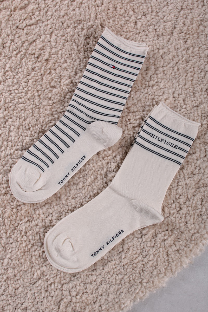 Smetanové vzorované ponožky Logo Stripe - dvojbalení