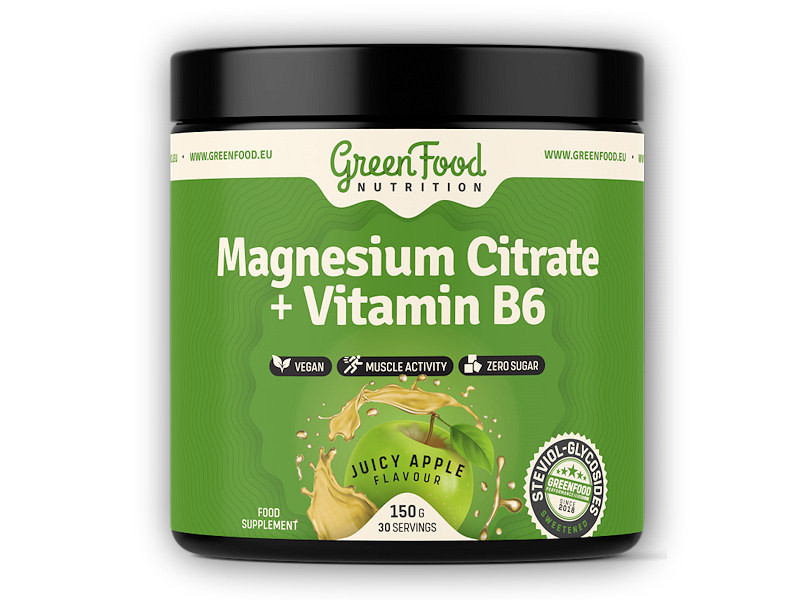 GreenFood Nutrition Magnesium citrate + vitamin B6 150g Varianta: jablkový juice