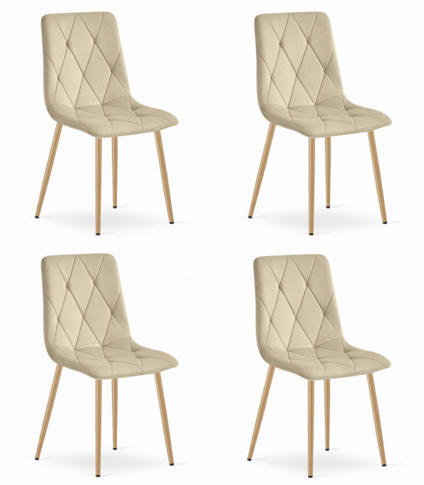 Set čtyř jídelních židlí LIBRA sametové světle béžové / dřevěné nohy (4 ks)