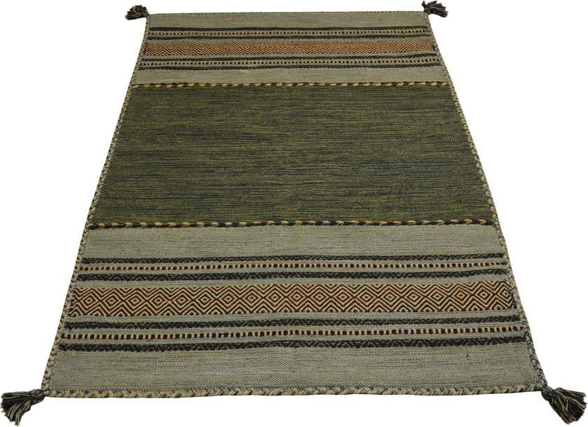 Zeleno-hnědý bavlněný koberec Webtappeti Antique Kilim, 120 x 180 cm