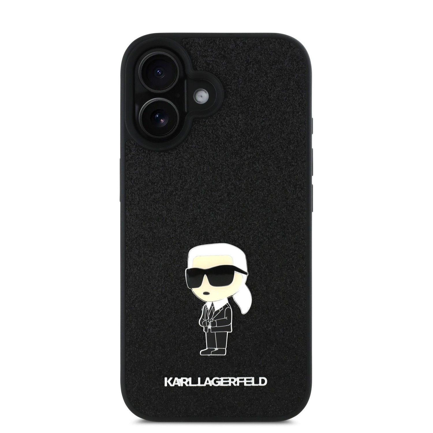 Zadní kryt Karl Lagerfeld Fixed Glitter Metal Ikonik pro Apple iPhone 16, černá