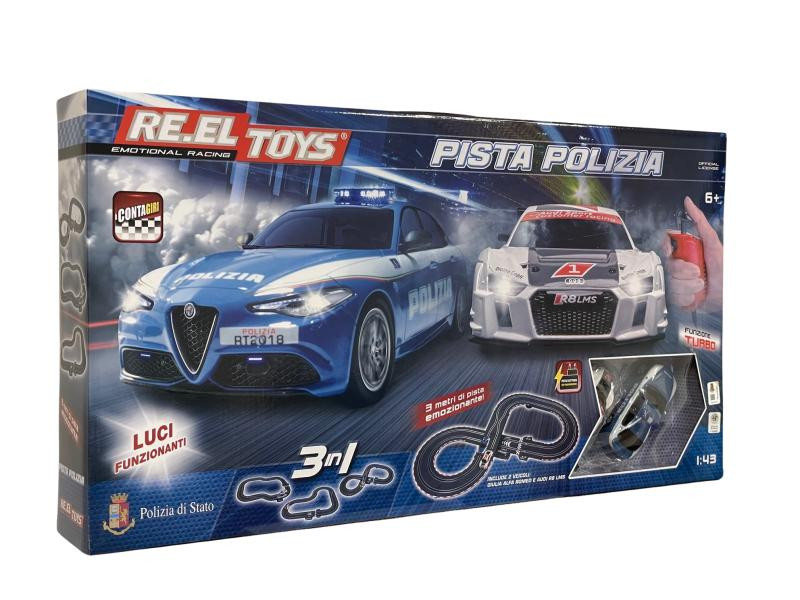 RE.EL Toys autodráha licencovaná Polizia 3v1 1:43 3 metry, 3 sestavy, LED světla