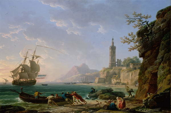 Claude Joseph Vernet Obrazová reprodukce A Coastal Mediterranean Landscape with a Dutch Merchantman in a Bay, Claude Joseph Vernet, 40 × 26.7 cm