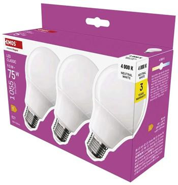 Emos LED žárovka Classic A60 / E27 / 9,5 W (75 W) / 1055 lm / neutrální bílá 3ks