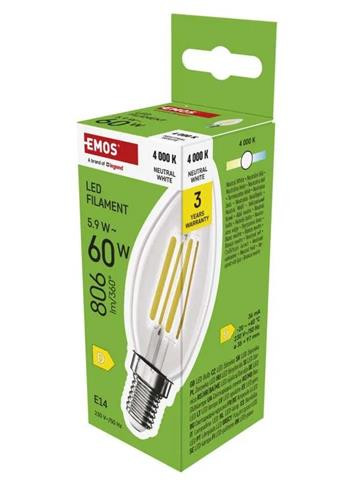 Emos LED žárovka Filament svíčka / E14 / 5,9 W (60 W) / 806 lm / neutrální bílá