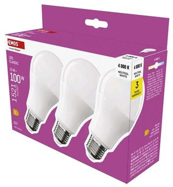 Emos LED žárovka Classic A60 / E27 / 13 W (100 W) / 1521 lm / neutrální bílá 3ks